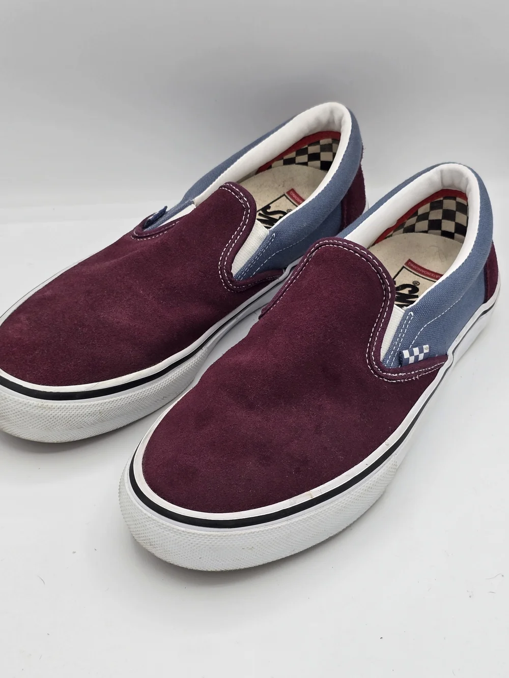 Vans Skate Slip-On Maroon Blue Suede Sneakers Men's Size 9
